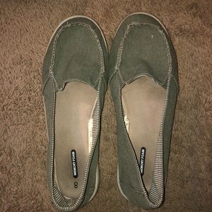 green slip on shoes